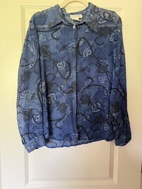 Vintage 90s Silk Blue Button-Up